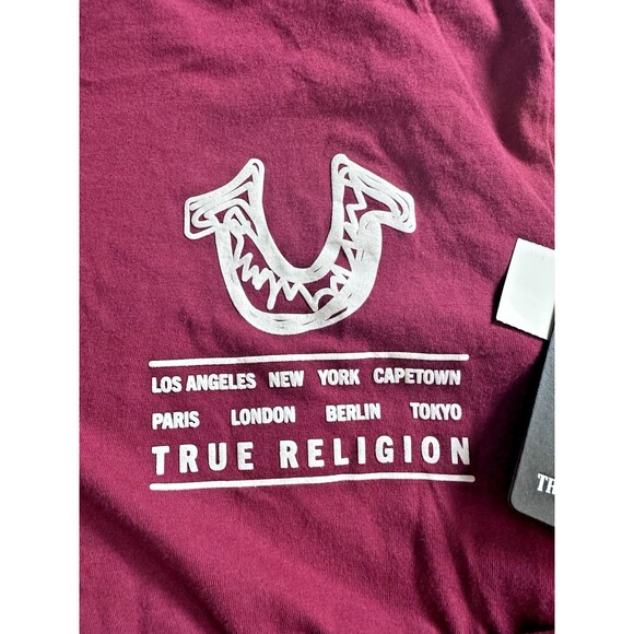 True Religion Men's Long Sleeve Logo Tour Graphic T-Shirt Burgundy Red XXL - Picture 5 of 7